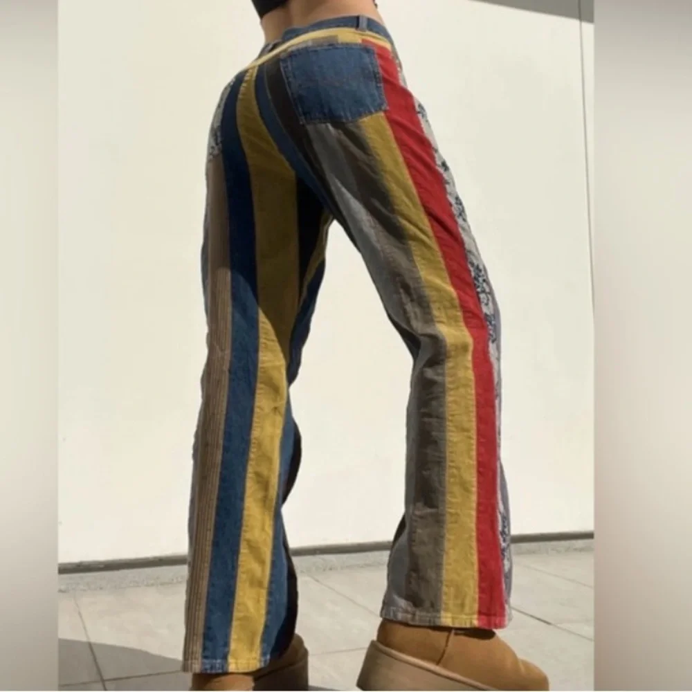 Vintage Y2K Denim and Corduroy Striped Jeans.